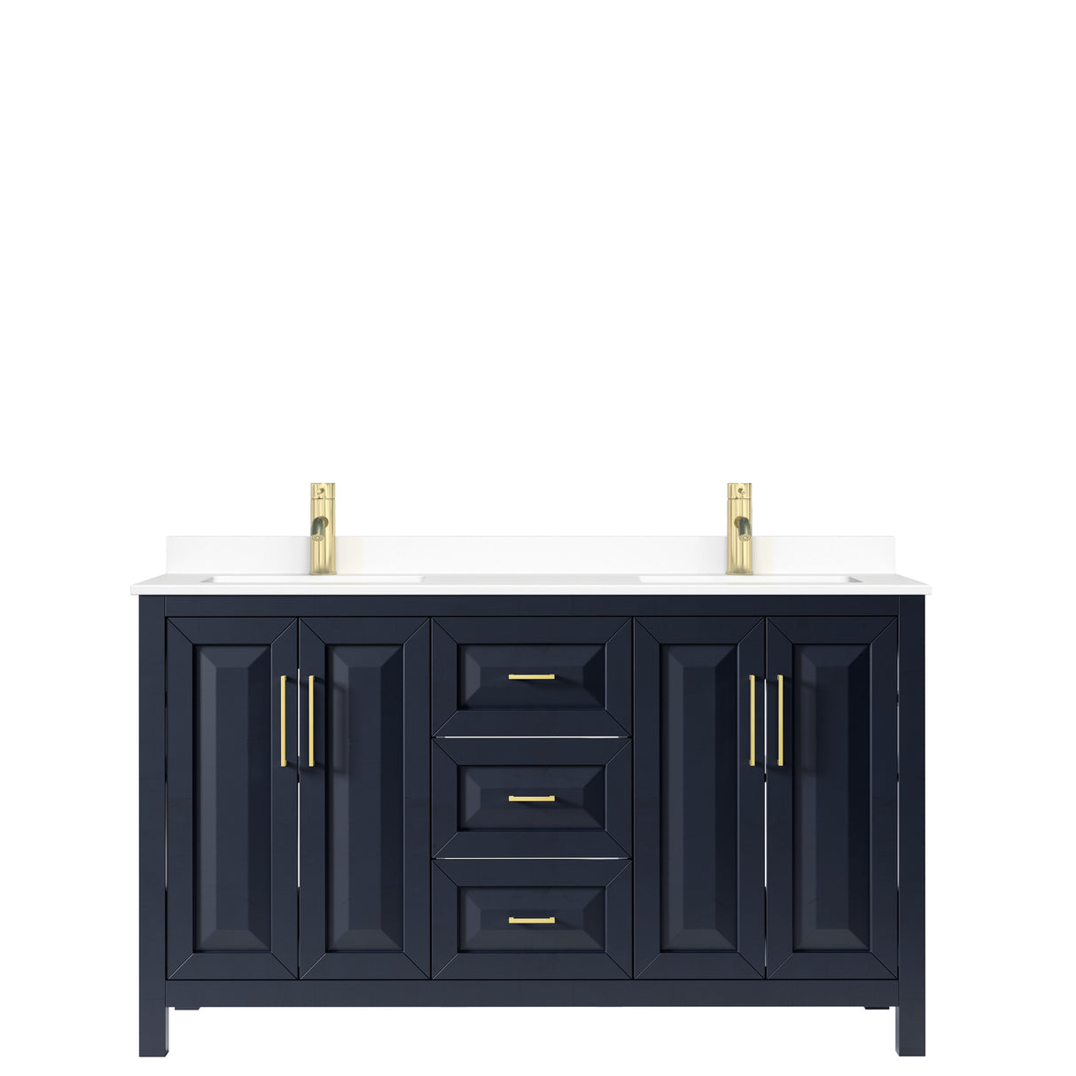 Daria 60 Inch Double Bathroom Vanity in Dark Blue White Cultured Marble Countertop Undermount Square Sinks No Mirror