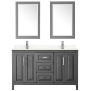 Daria 60 Inch Double Bathroom Vanity in Dark Gray Carrara Cultured Marble Countertop Undermount Square Sinks 24 Inch Mirrors