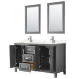 Daria 60 Inch Double Bathroom Vanity in Dark Gray Carrara Cultured Marble Countertop Undermount Square Sinks 24 Inch Mirrors