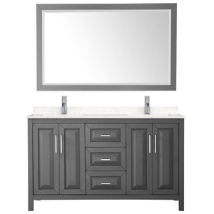 Daria 60 Inch Double Bathroom Vanity in Dark Gray Carrara Cultured Marble Countertop Undermount Square Sinks 58 Inch Mirror
