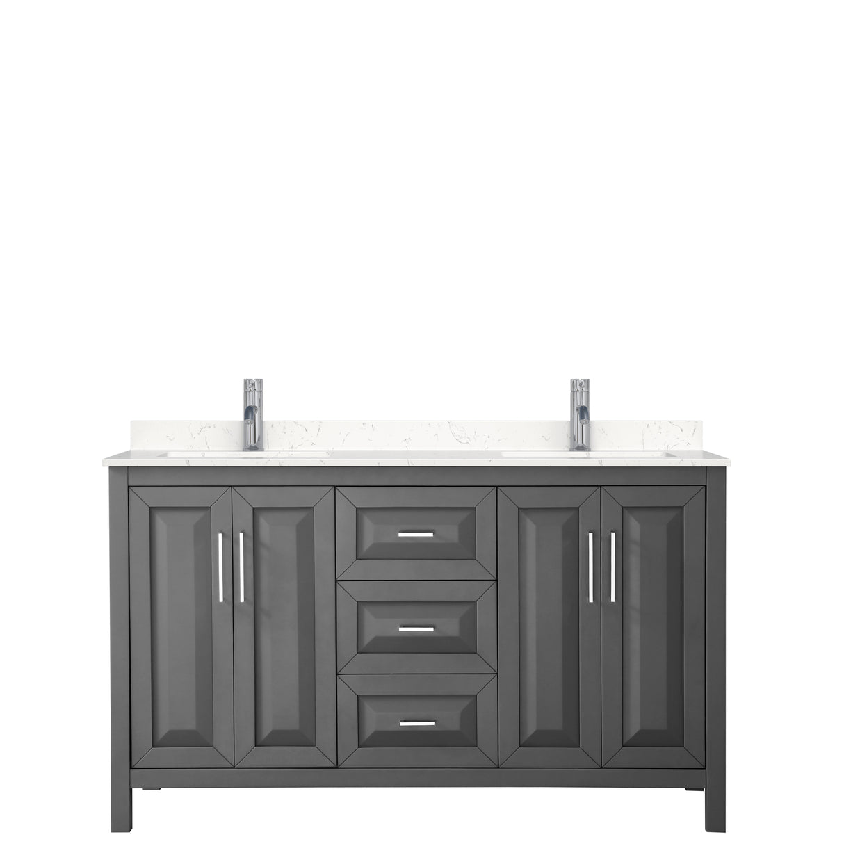 Daria 60 Inch Double Bathroom Vanity in Dark Gray Carrara Cultured Marble Countertop Undermount Square Sinks No Mirror