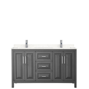Daria 60 Inch Double Bathroom Vanity in Dark Gray Carrara Cultured Marble Countertop Undermount Square Sinks No Mirror