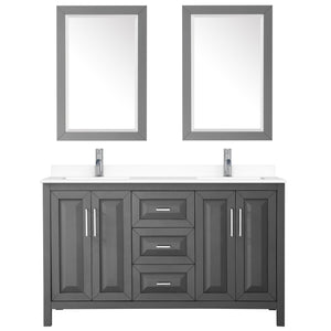 Daria 60 Inch Double Bathroom Vanity in Dark Gray White Cultured Marble Countertop Undermount Square Sinks 24 Inch Mirrors