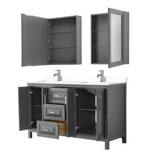 Daria 60 Inch Double Bathroom Vanity in Dark Gray White Cultured Marble Countertop Undermount Square Sinks Medicine Cabinets