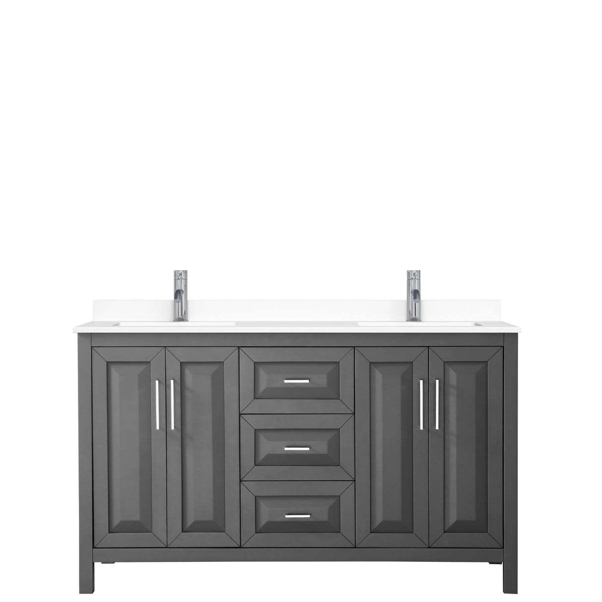 Daria 60 Inch Double Bathroom Vanity in Dark Gray White Cultured Marble Countertop Undermount Square Sinks No Mirror