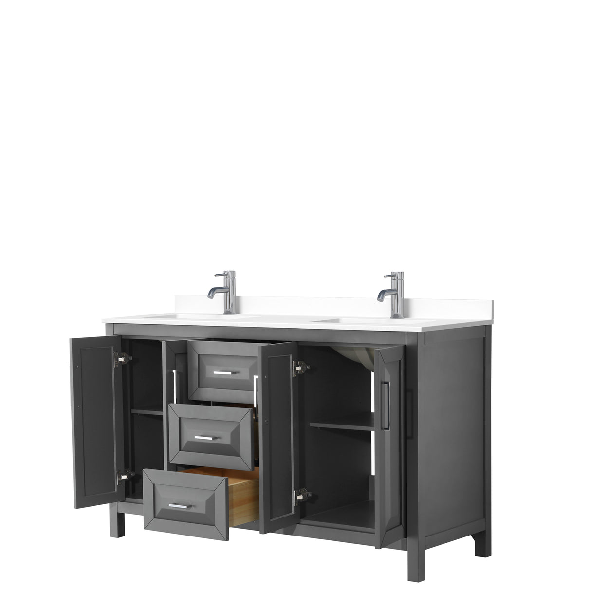 Daria 60 Inch Double Bathroom Vanity in Dark Gray White Cultured Marble Countertop Undermount Square Sinks No Mirror