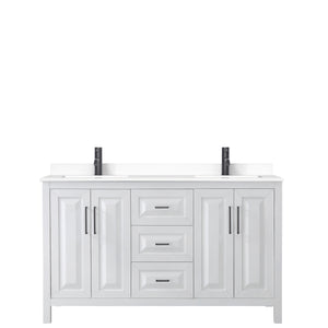 Daria 60 Inch Double Bathroom Vanity in White White Cultured Marble Countertop Undermount Square Sinks Matte Black Trim