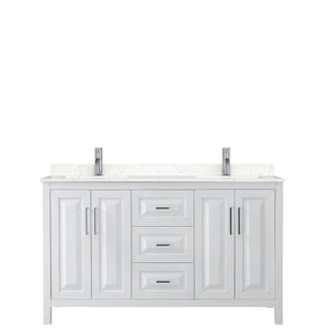 Daria 60 Inch Double Bathroom Vanity in White Carrara Cultured Marble Countertop Undermount Square Sinks No Mirror