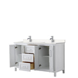 Daria 60 Inch Double Bathroom Vanity in White Carrara Cultured Marble Countertop Undermount Square Sinks No Mirror