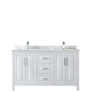 Daria 60 Inch Double Bathroom Vanity in White White Carrara Marble Countertop Undermount Square Sinks and No Mirror