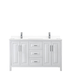 Daria 60 Inch Double Bathroom Vanity in White White Cultured Marble Countertop Undermount Square Sinks No Mirror