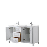 Daria 60 Inch Double Bathroom Vanity in White White Cultured Marble Countertop Undermount Square Sinks No Mirror