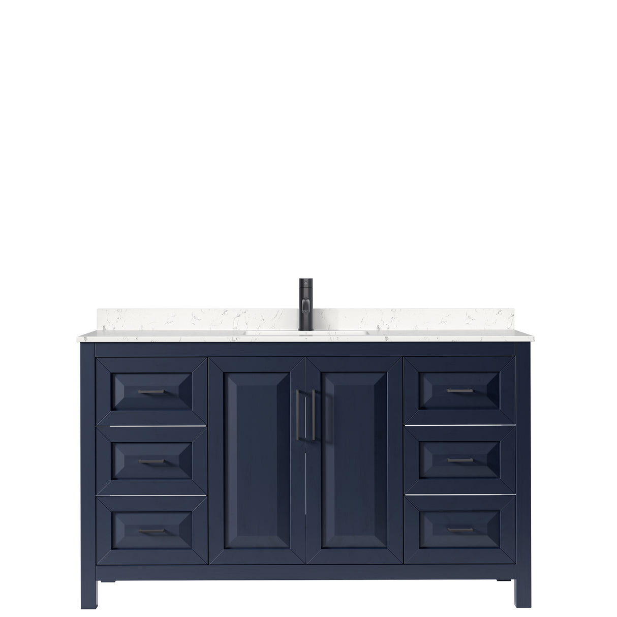 Daria 60 Inch Single Bathroom Vanity in Dark Blue Carrara Cultured Marble Countertop Undermount Square Sink Matte Black Trim