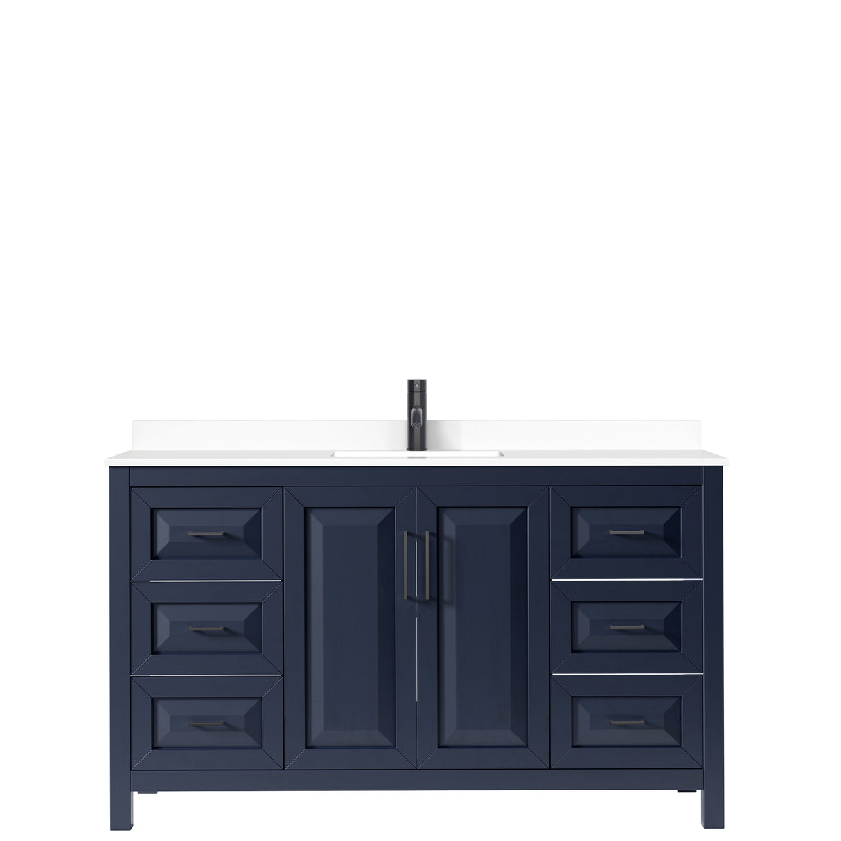 Daria 60 Inch Single Bathroom Vanity in Dark Blue White Cultured Marble Countertop Undermount Square Sink Matte Black Trim