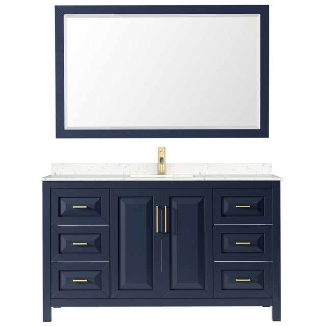 Daria 60 Inch Single Bathroom Vanity in Dark Blue Carrara Cultured Marble Countertop Undermount Square Sink 58 Inch Mirror