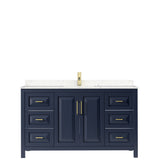 Daria 60 Inch Single Bathroom Vanity in Dark Blue Carrara Cultured Marble Countertop Undermount Square Sink No Mirror