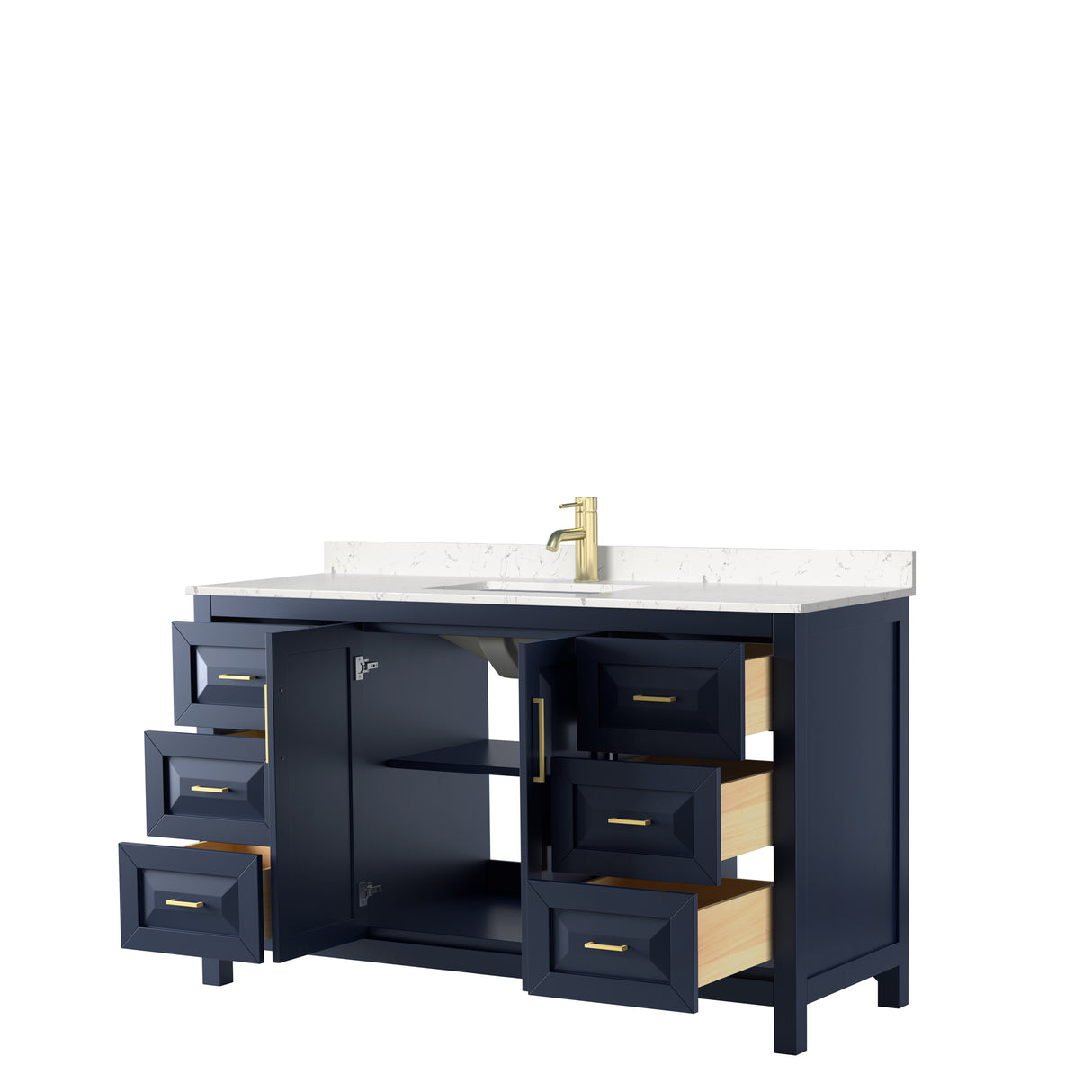 Daria 60 Inch Single Bathroom Vanity in Dark Blue Carrara Cultured Marble Countertop Undermount Square Sink No Mirror