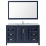 Daria 60 Inch Single Bathroom Vanity in Dark Blue White Carrara Marble Countertop Undermount Square Sink 58 Inch Mirror