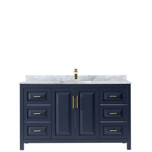 Daria 60 Inch Single Bathroom Vanity in Dark Blue White Carrara Marble Countertop Undermount Square Sink No Mirror