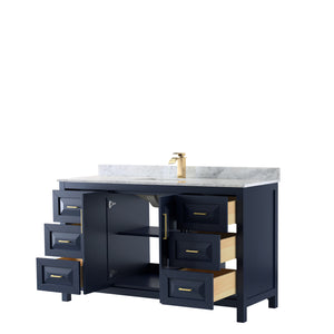 Daria 60 Inch Single Bathroom Vanity in Dark Blue White Carrara Marble Countertop Undermount Square Sink No Mirror