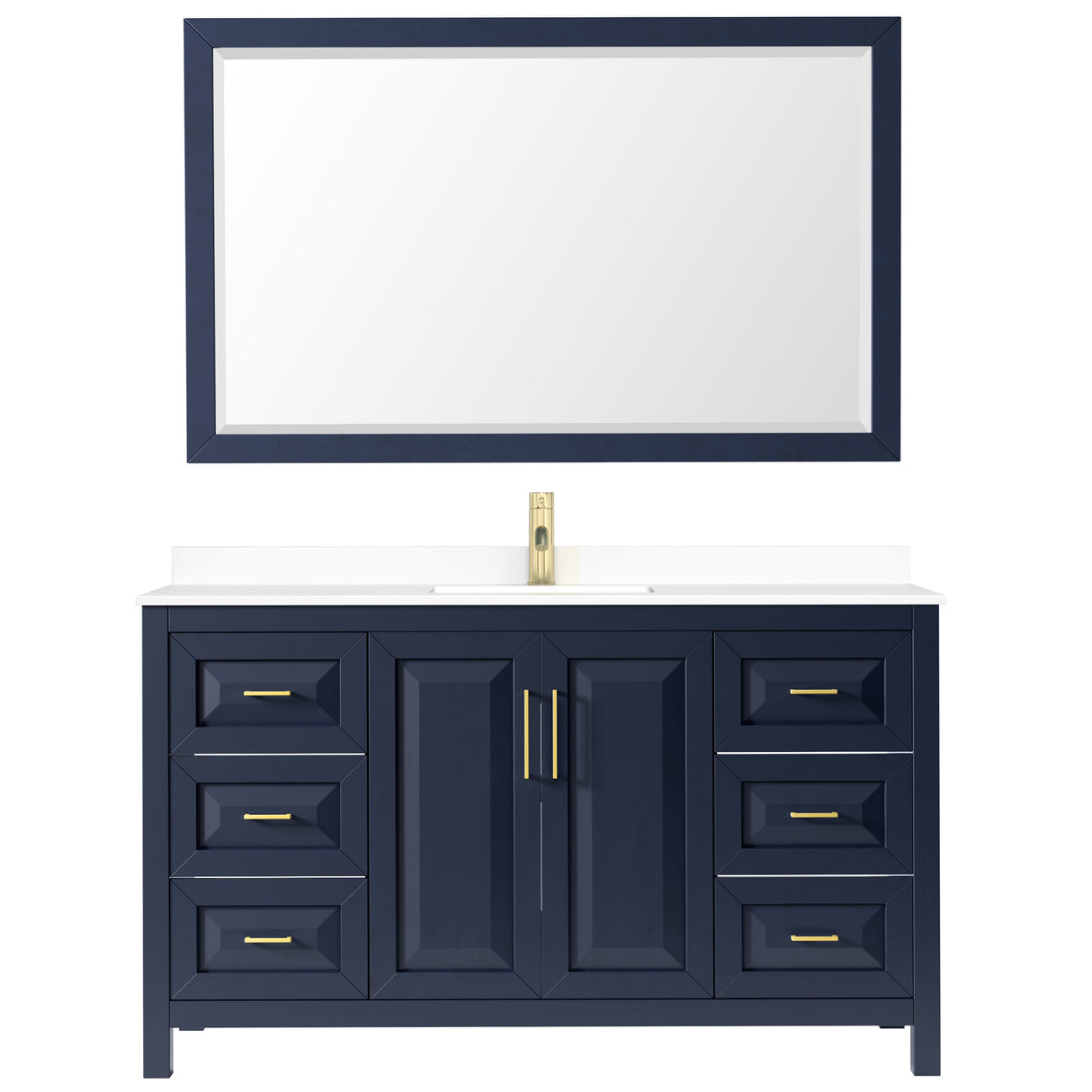 Daria 60 Inch Single Bathroom Vanity in Dark Blue White Cultured Marble Countertop Undermount Square Sink 58 Inch Mirror