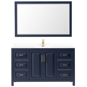 Daria 60 Inch Single Bathroom Vanity in Dark Blue White Cultured Marble Countertop Undermount Square Sink 58 Inch Mirror