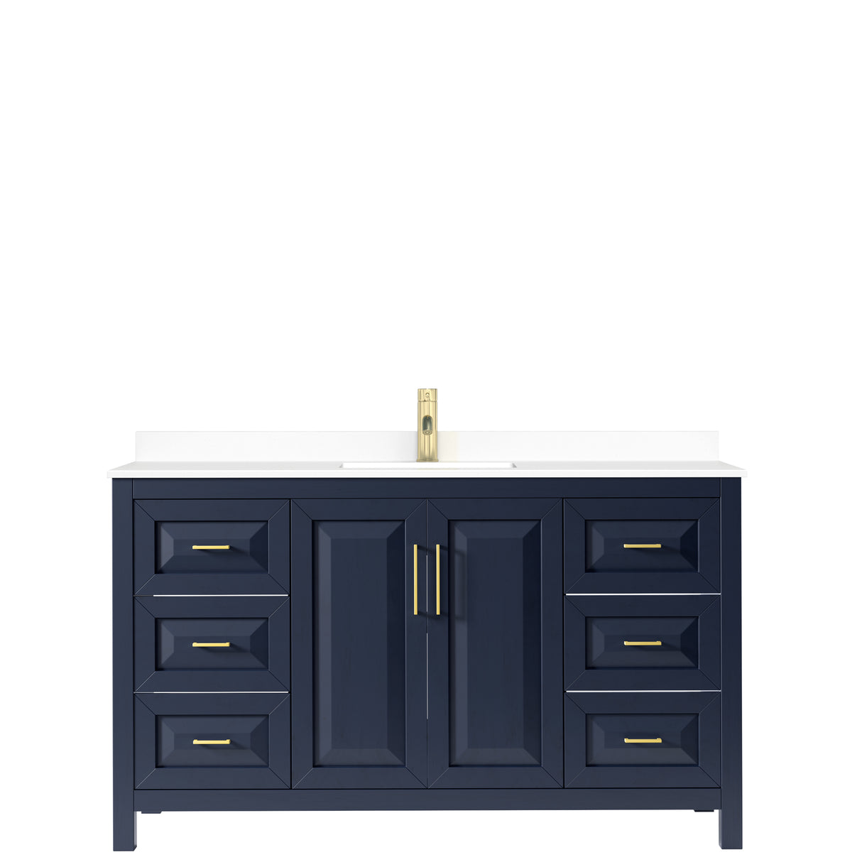 Daria 60 Inch Single Bathroom Vanity in Dark Blue White Cultured Marble Countertop Undermount Square Sink No Mirror