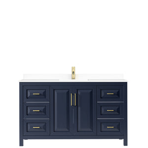 Daria 60 Inch Single Bathroom Vanity in Dark Blue White Cultured Marble Countertop Undermount Square Sink No Mirror