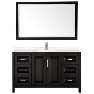 Daria 60 Inch Single Bathroom Vanity in Dark Espresso Carrara Cultured Marble Countertop Undermount Square Sink 58 Inch Mirror