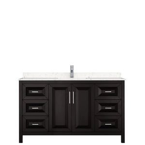 Daria 60 Inch Single Bathroom Vanity in Dark Espresso Carrara Cultured Marble Countertop Undermount Square Sink No Mirror