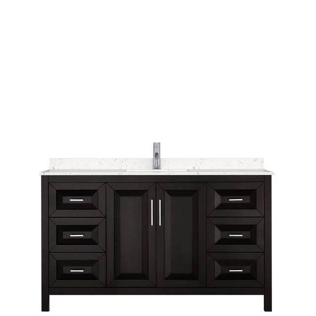 Daria 60 Inch Single Bathroom Vanity in Dark Espresso Carrara Cultured Marble Countertop Undermount Square Sink No Mirror