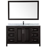 Daria 60 Inch Single Bathroom Vanity in Dark Espresso White Carrara Marble Countertop Undermount Square Sink and 58 Inch Mirror
