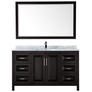 Daria 60 Inch Single Bathroom Vanity in Dark Espresso White Carrara Marble Countertop Undermount Square Sink and 58 Inch Mirror