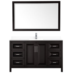 Daria 60 Inch Single Bathroom Vanity in Dark Espresso White Cultured Marble Countertop Undermount Square Sink 58 Inch Mirror