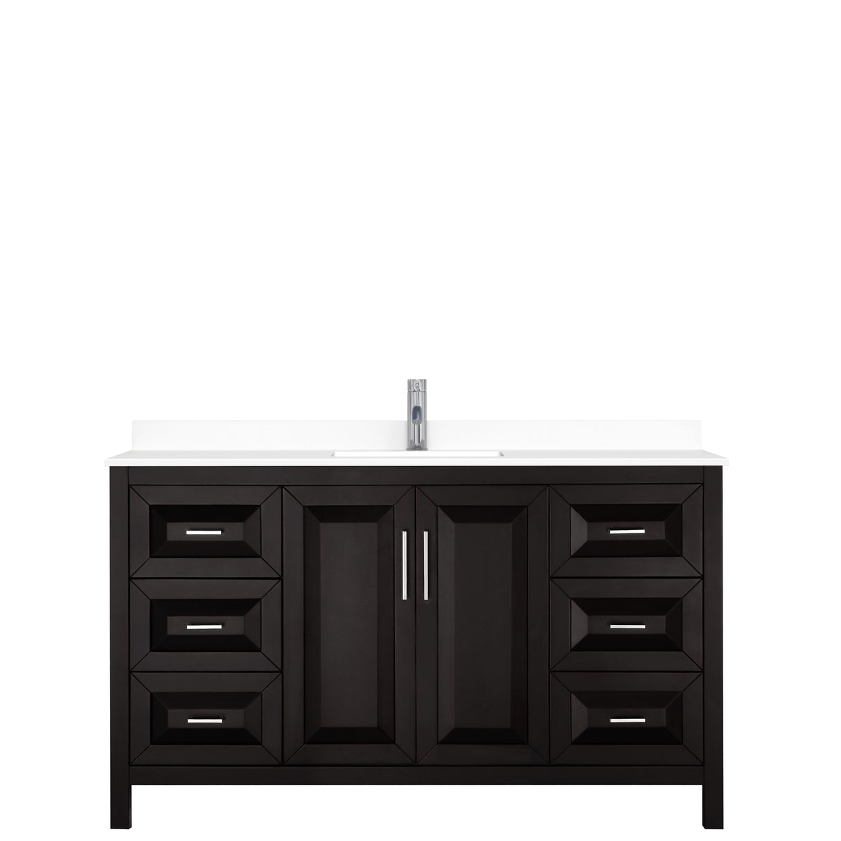 Daria 60 Inch Single Bathroom Vanity in Dark Espresso White Cultured Marble Countertop Undermount Square Sink No Mirror
