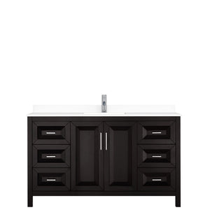 Daria 60 Inch Single Bathroom Vanity in Dark Espresso White Cultured Marble Countertop Undermount Square Sink No Mirror