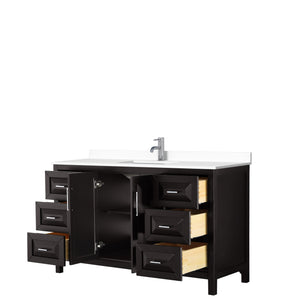 Daria 60 Inch Single Bathroom Vanity in Dark Espresso White Cultured Marble Countertop Undermount Square Sink No Mirror