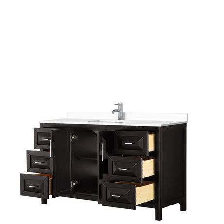 Daria 60 Inch Single Bathroom Vanity in Dark Espresso White Cultured Marble Countertop Undermount Square Sink No Mirror