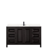 Daria 60 Inch Single Bathroom Vanity in Dark Espresso Carrara Cultured Marble Countertop Undermount Square Sink Matte Black Trim