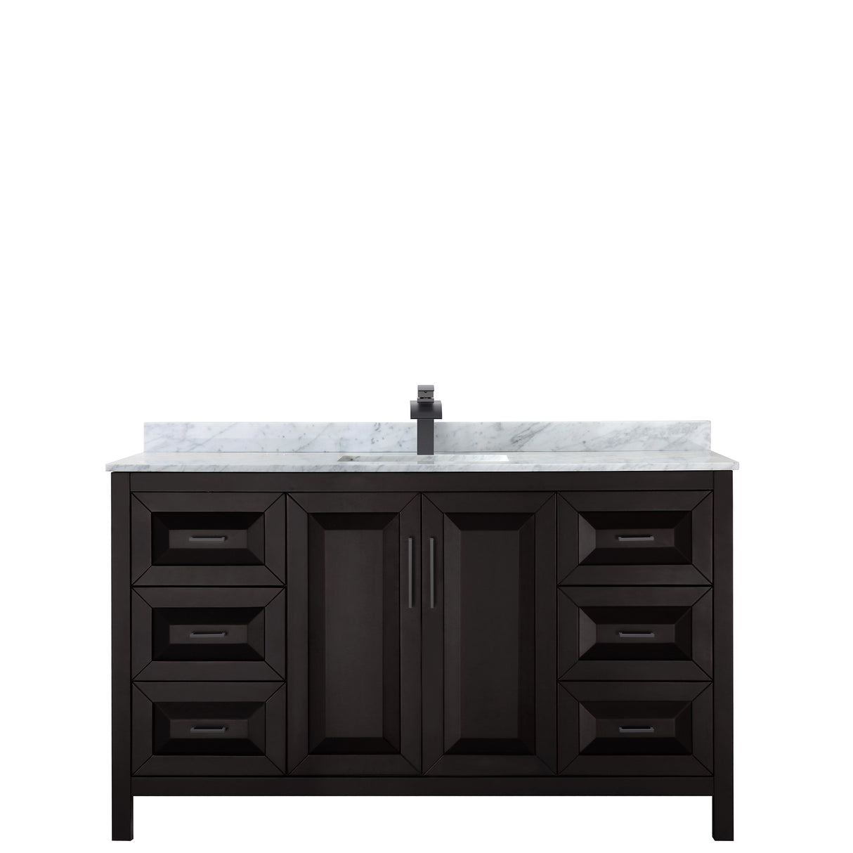 Daria 60 Inch Single Bathroom Vanity in Dark Espresso White Carrara Marble Countertop Undermount Square Sink Matte Black Trim