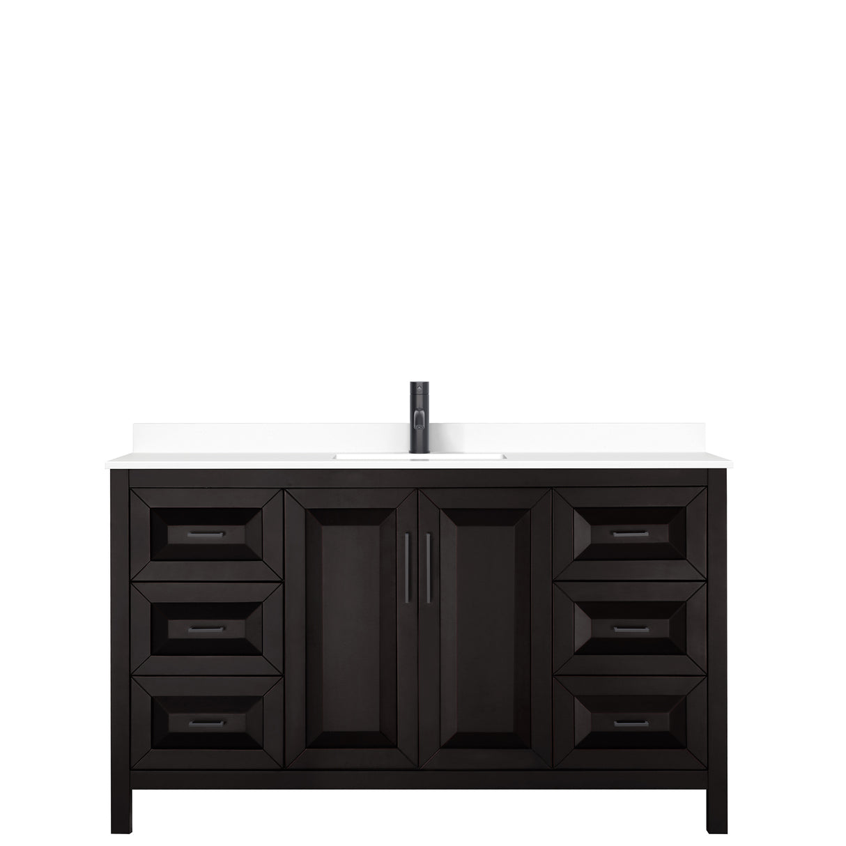 Daria 60 Inch Single Bathroom Vanity in Dark Espresso White Cultured Marble Countertop Undermount Square Sink Matte Black Trim