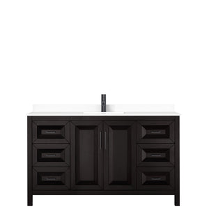 Daria 60 Inch Single Bathroom Vanity in Dark Espresso White Cultured Marble Countertop Undermount Square Sink Matte Black Trim