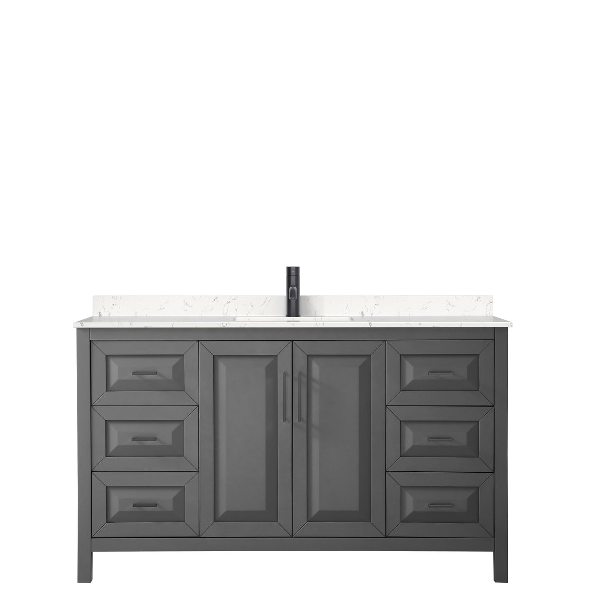 Daria 60 Inch Single Bathroom Vanity in Dark Gray Carrara Cultured Marble Countertop Undermount Square Sink Matte Black Trim