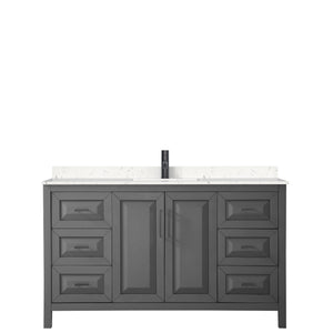 Daria 60 Inch Single Bathroom Vanity in Dark Gray Carrara Cultured Marble Countertop Undermount Square Sink Matte Black Trim