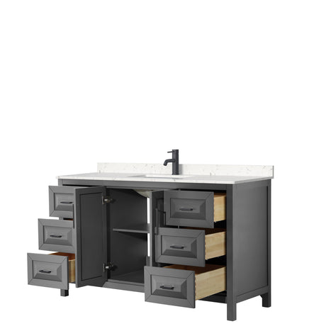 Daria 60 Inch Single Bathroom Vanity in Dark Gray Carrara Cultured Marble Countertop Undermount Square Sink Matte Black Trim
