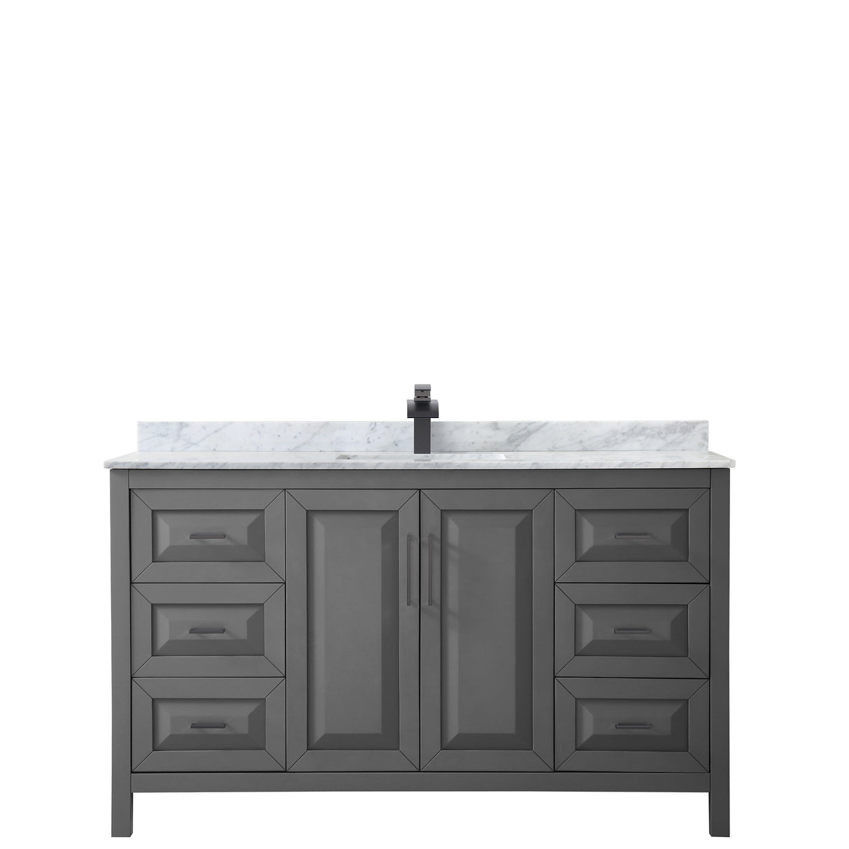 Daria 60 Inch Single Bathroom Vanity in Dark Gray White Carrara Marble Countertop Undermount Square Sink Matte Black Trim