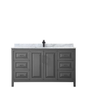 Daria 60 Inch Single Bathroom Vanity in Dark Gray White Carrara Marble Countertop Undermount Square Sink Matte Black Trim
