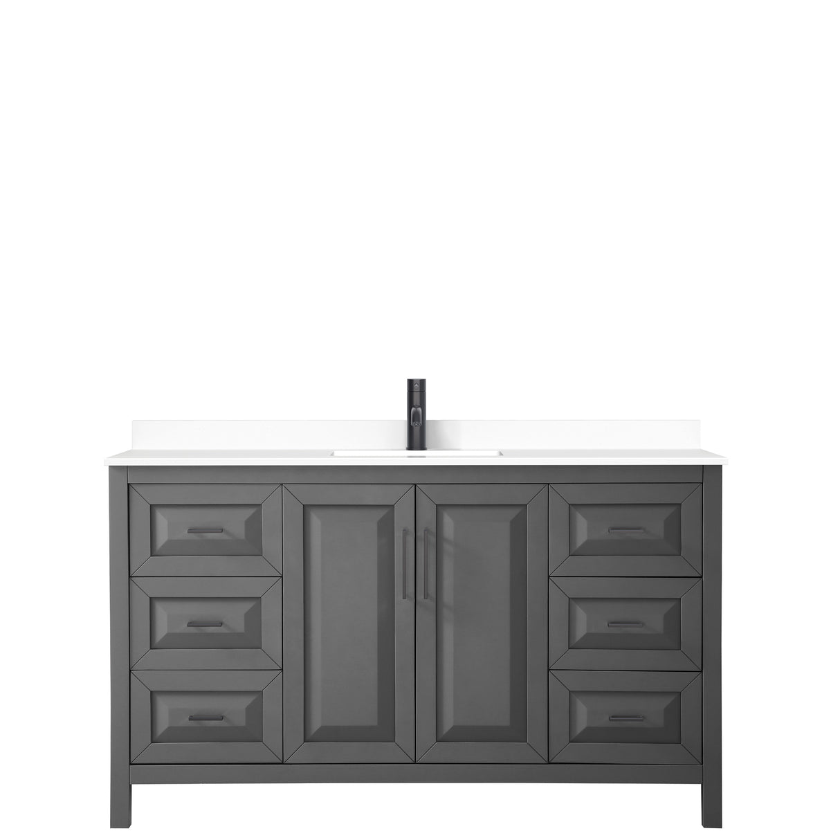 Daria 60 Inch Single Bathroom Vanity in Dark Gray White Cultured Marble Countertop Undermount Square Sink Matte Black Trim
