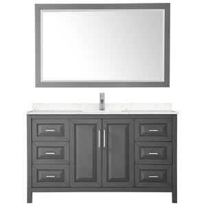 Daria 60 Inch Single Bathroom Vanity in Dark Gray Carrara Cultured Marble Countertop Undermount Square Sink 58 Inch Mirror