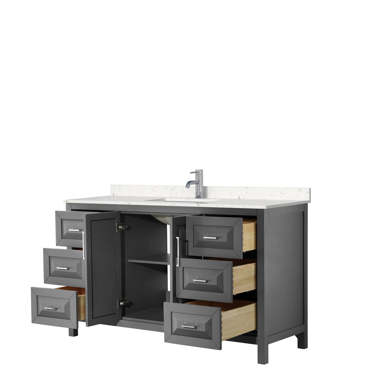 Daria 60 Inch Single Bathroom Vanity in Dark Gray Carrara Cultured Marble Countertop Undermount Square Sink No Mirror